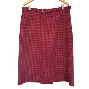 Vintage 80s Red Houndstooth Pencil Skirt with Gold Belt Size 16 D’Alliard’s